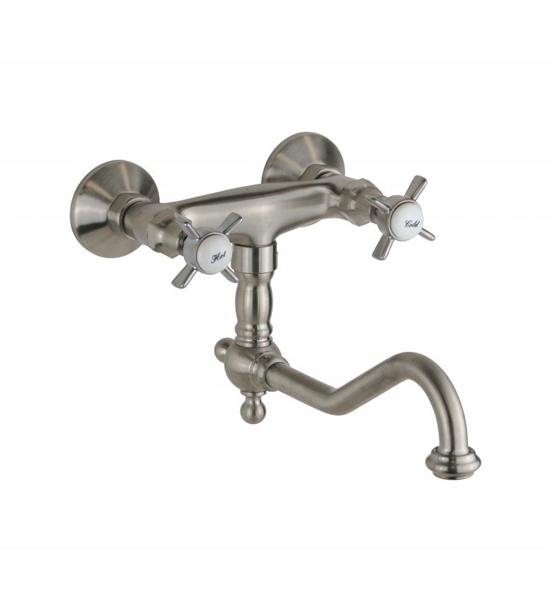 Double lever kitchen tap in antique nickel color Gattoni London 1705117NS