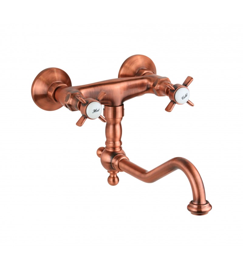 Wall mounted kitchen tap in antique copper color Gattoni London 1705117R0