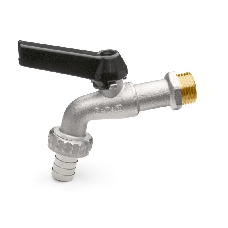 Ball valve with black aluminum lever and 1/2" hose holder APM 2050N 015