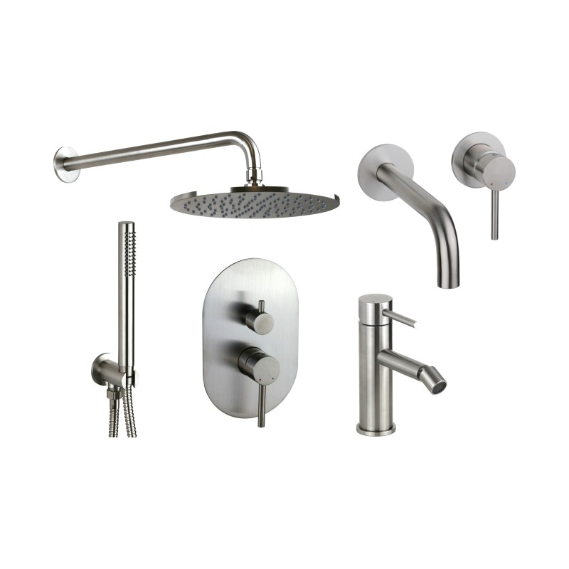 Complete kit with wall-mounted basin mixers, bidet and shower kit in AISI 316 steelPollini Jessy Steel KITJESSYSTEEL6