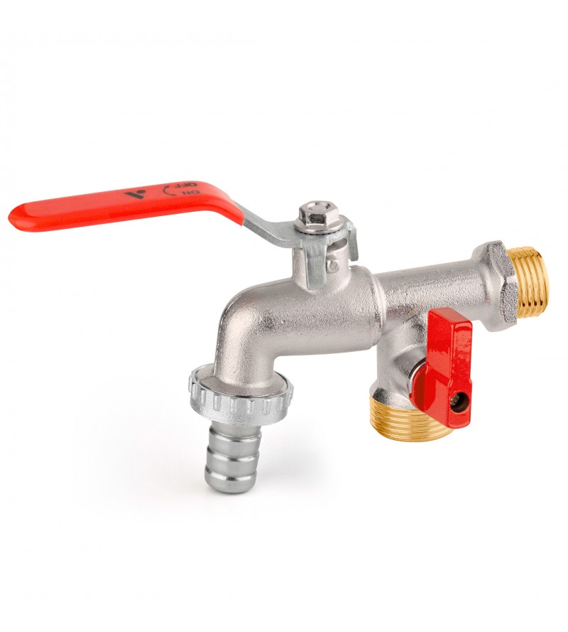 1/2" double connection garden ball tap with hose holder and mini valve APM 2040ST 015